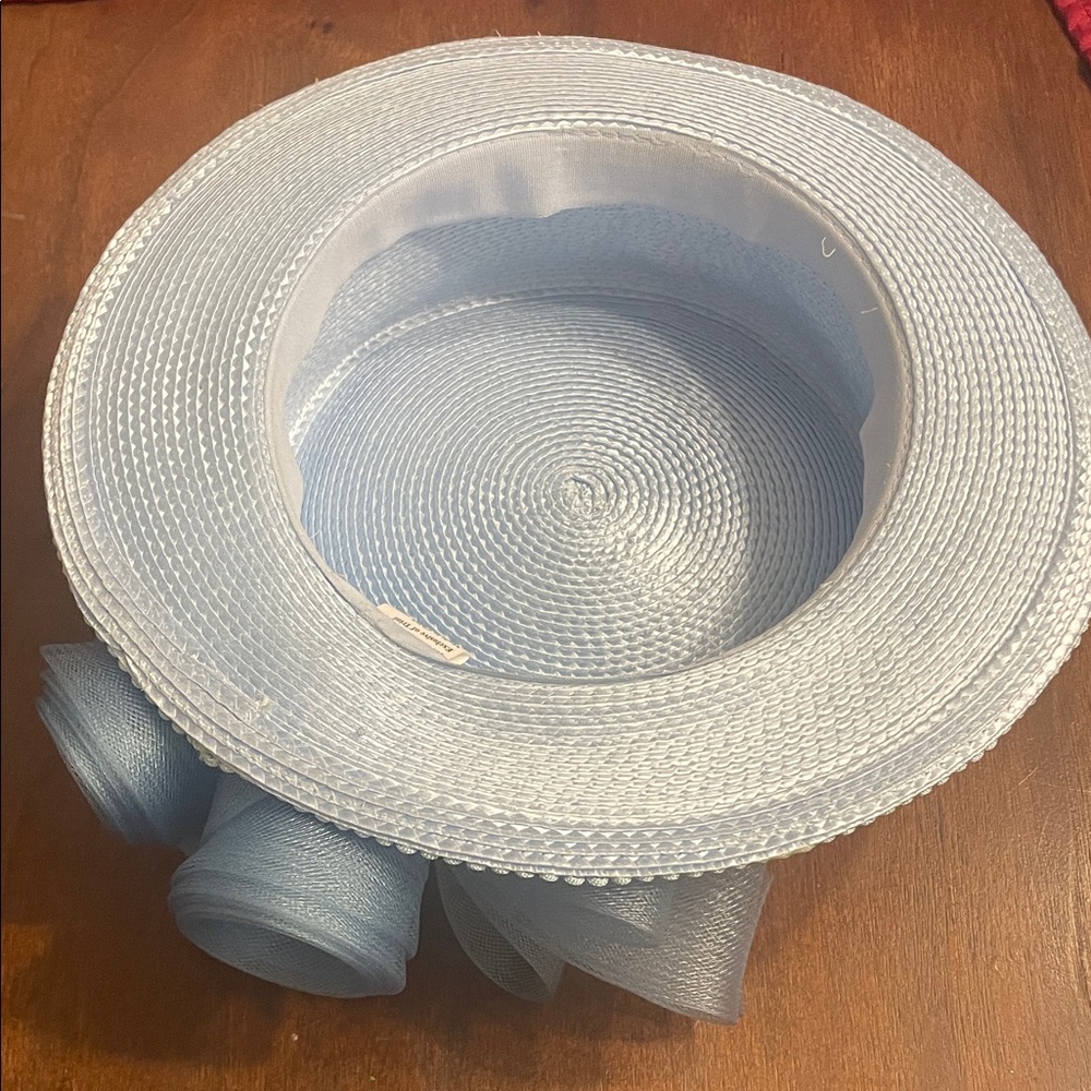 Blue Derby Church Hat Mesh Rosette Tea Party Wedding - Picture 8 of 14